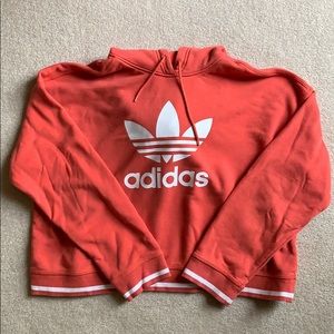 Salmon Pink Adidas Cropped Sweatshirt with Hoodie